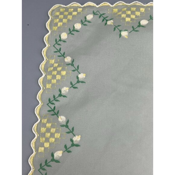Sheer Hanky Yellow White Rose Rolled Hem Bridal Handkerchief Square 14" Delicate - Picture 6 of 10